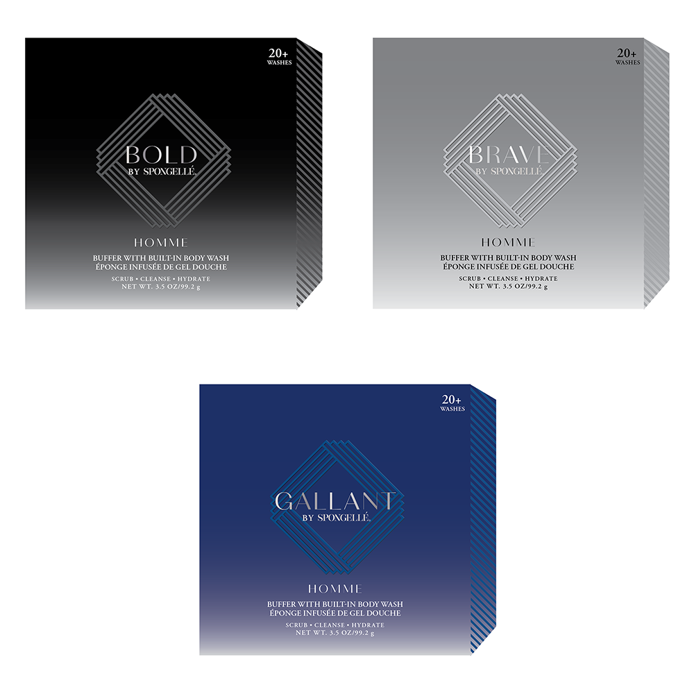 Three boxes of 'BOLD', 'BRAVE', and 'GALLANT' by Spynelle products on a white background.