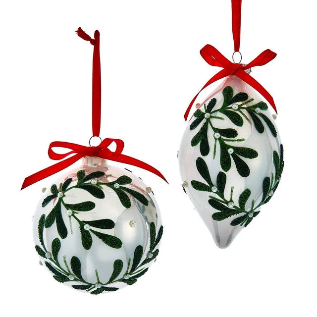 White Mistletoe Ball or Tear Drop Ornament