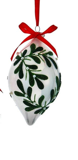 White Mistletoe Ball or Tear Drop Ornament