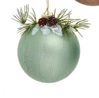 4" Round Ornament Ball with Pine Cone Detail