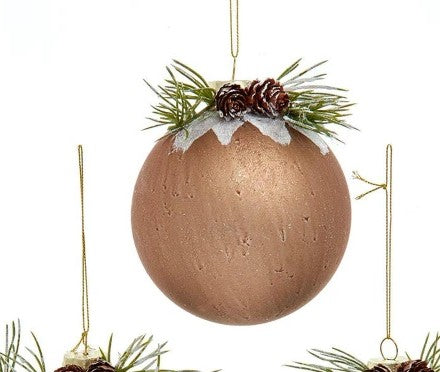 4" Round Ornament Ball with Pine Cone Detail