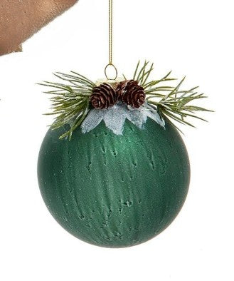 4" Round Ornament Ball with Pine Cone Detail