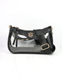 Black handbag with clear front panel on a white background