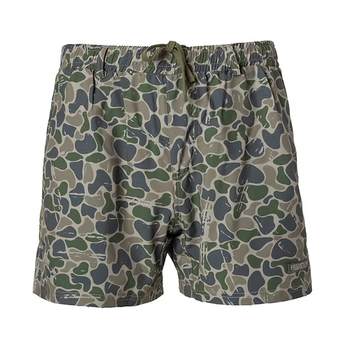 Camouflage-patterned shorts on a white background