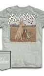 Light Blue t-shirt with hunting graphic and Fieldstone branding on a white background