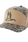 Camouflage baseball cap with mesh back on a white background