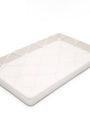 White textured ceramic guest towel tray, rectangular dish with raised grid pattern
