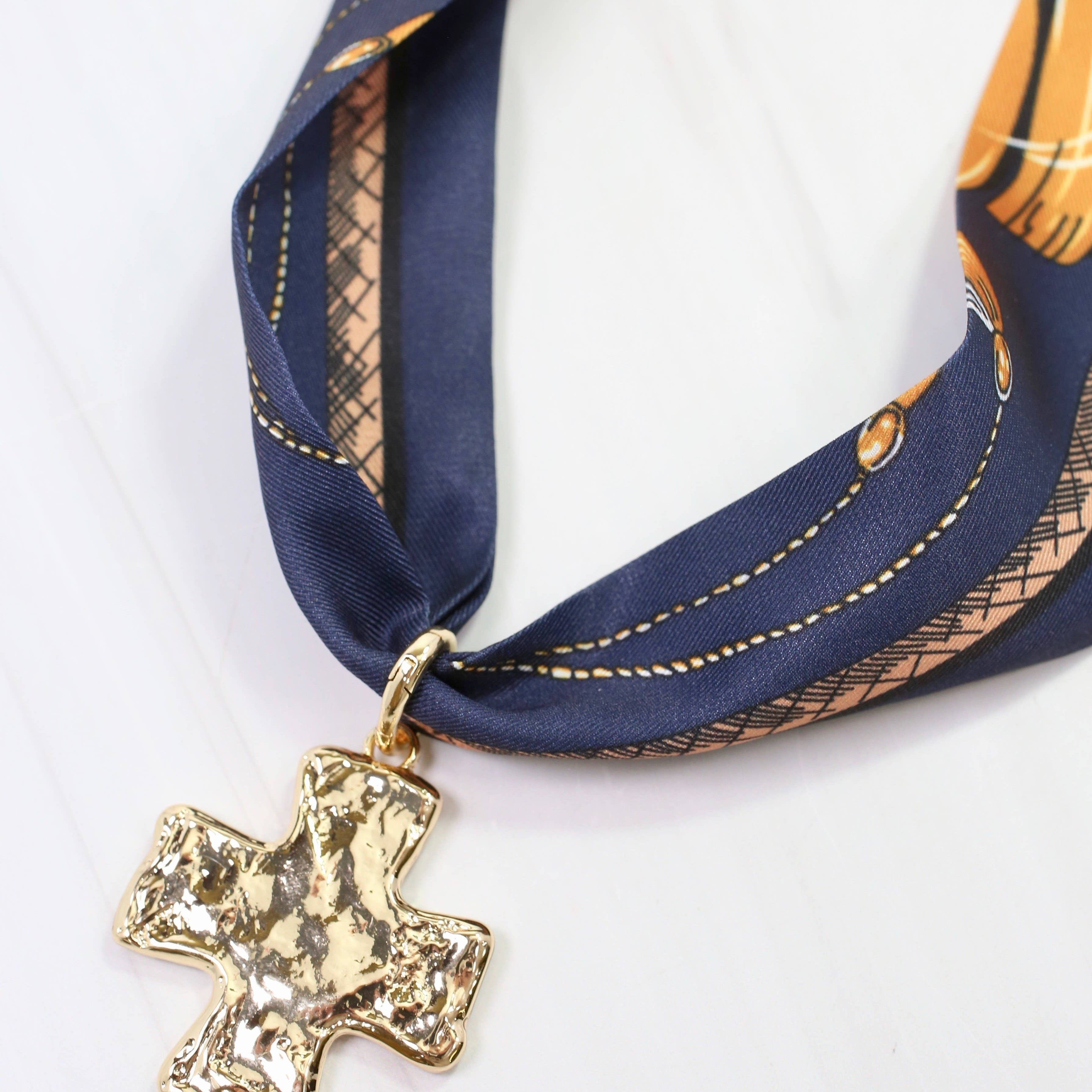 Caroline Hill - Hilda Hammered Large Cross Charm Gold