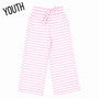 Youth light pink striped pants with drawstring elastic waist and wide leg