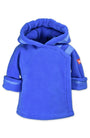 Blue hoodie with rolled-up sleeves on a white background
