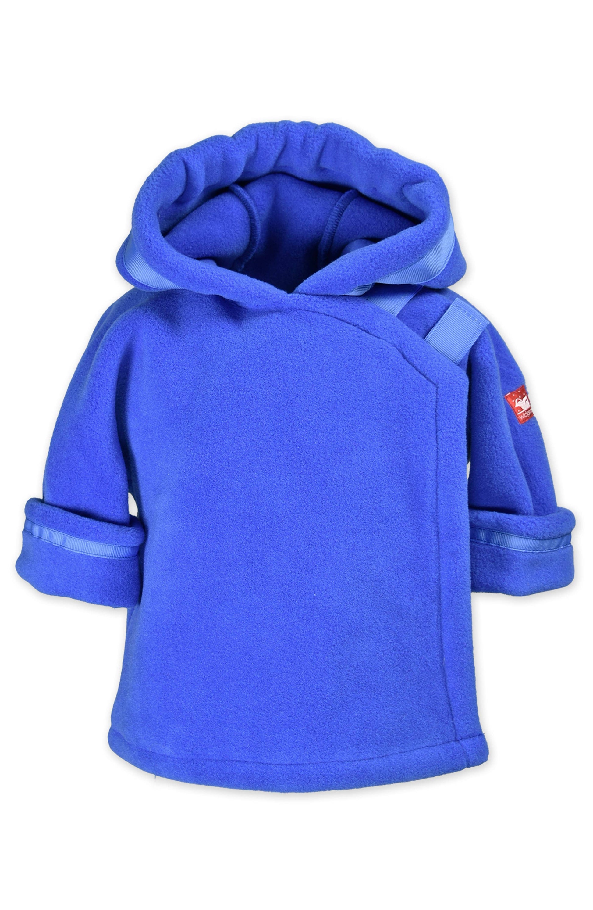 Blue hoodie with rolled-up sleeves on a white background