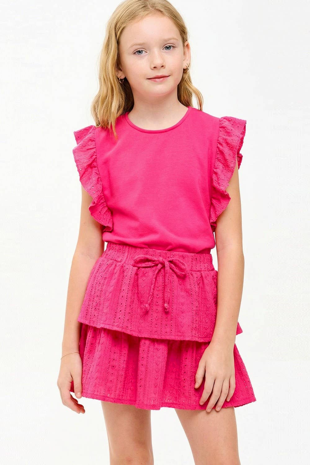 Good Girl - Embroidered Eyelet Tiered Ruffle Skort