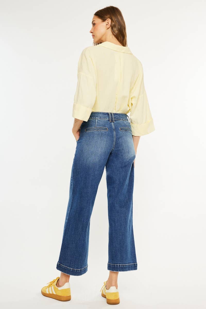 Kan Can USA - PETITE OPEN PACK MID RISE TROUSER WIDE LEG JEANS-KC70098M-PT