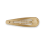 A single metallic gold hair claw clip with a textured, glittery finish and a small embossed 'T' logo, shown on a clean white background.
