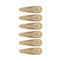Five gold-toned hair claw clips arranged vertically on a plain white background.