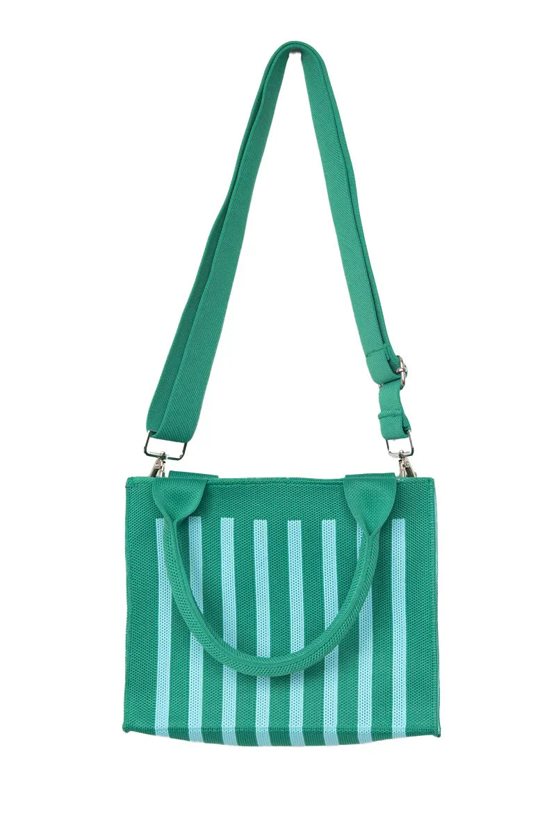 Green Striped Structured Mini Tote