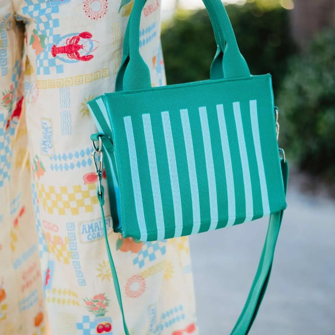 Green Striped Structured Mini Tote