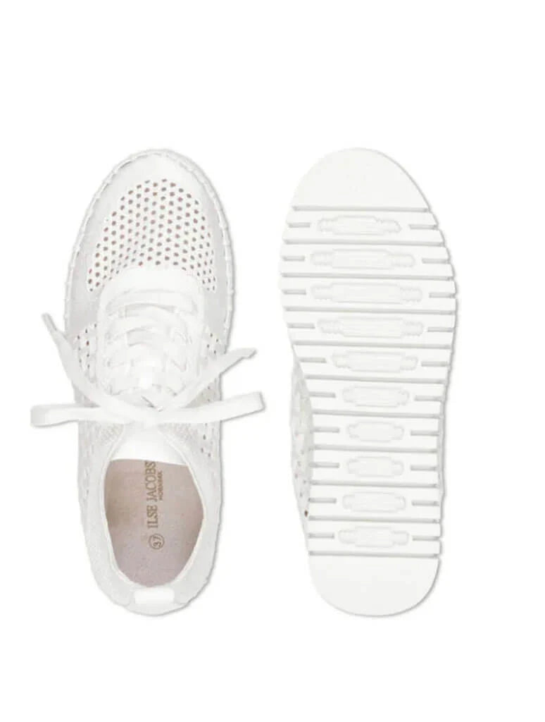 Isle Jacobsen Kit White Embroidery Wedge Shoe with Laces
