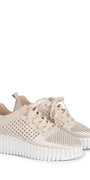 Isle Jacobsen Kit White Embroidery Wedge Shoe with Laces