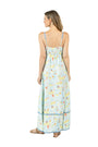 Woman wearing a floral dress with a white background