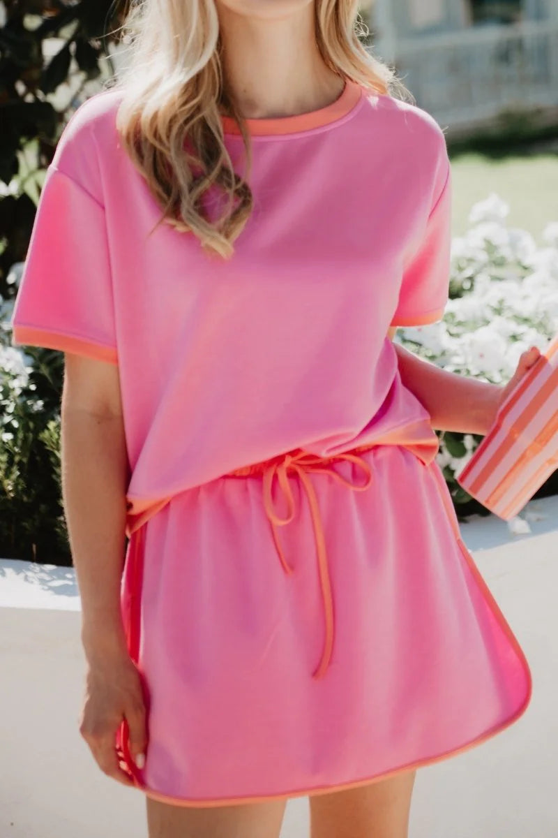 Pink and Orange Scuba Skirt Set