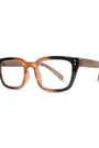 Eyeglasses with a tortoiseshell frame on a white background