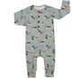 Children's onesie with duck pattern on a light blue background