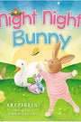 Book cover of 'Night Night, Bunny' with a bunny and duck in a grassy field.