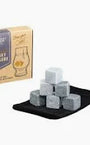 Set of whiskey stones with a carrying case on a white background