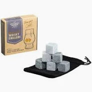 Set of whiskey stones with a carrying case on a white background
