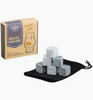 Set of whiskey stones with a carrying case on a white background