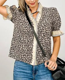 Entro Leopard Print Puff Sleeve Top