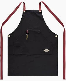 Black apron with red straps on a white background