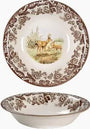 Decorative ceramic plate with deer design and matching bowl below.