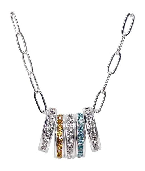 Necklace with colorful gemstones on a white background