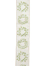 A long, narrow cream-colored woven ribbon or trim featuring a repeating light green leaf wreath pattern, shown vertically against a plain white background.