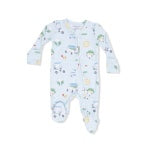 Baby onesie with vehicle pattern on a white background
