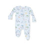 Baby onesie with vehicle pattern on a white background