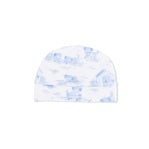 Baby hat with blue animal pattern on a white background