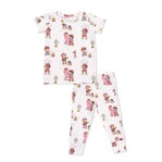 Children's pajama set with animal print on a white background