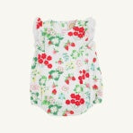 Floral-patterned fabric with red cherries on a white background