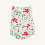 Floral-patterned fabric with red cherries on a white background
