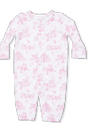 Baby onesie with pink floral pattern on a white background