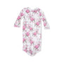 Baby onesie with pink floral pattern on a white background