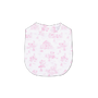 Baby bib with pink floral pattern on a white background