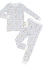 Children's pajama set with long-sleeve top and pants on a white background