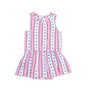 Pink dress with white polka dots on a white background
