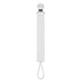 White linen pacifier clip with metal clamp and white loop cord