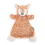 Plush deer toy with white spots on a white background